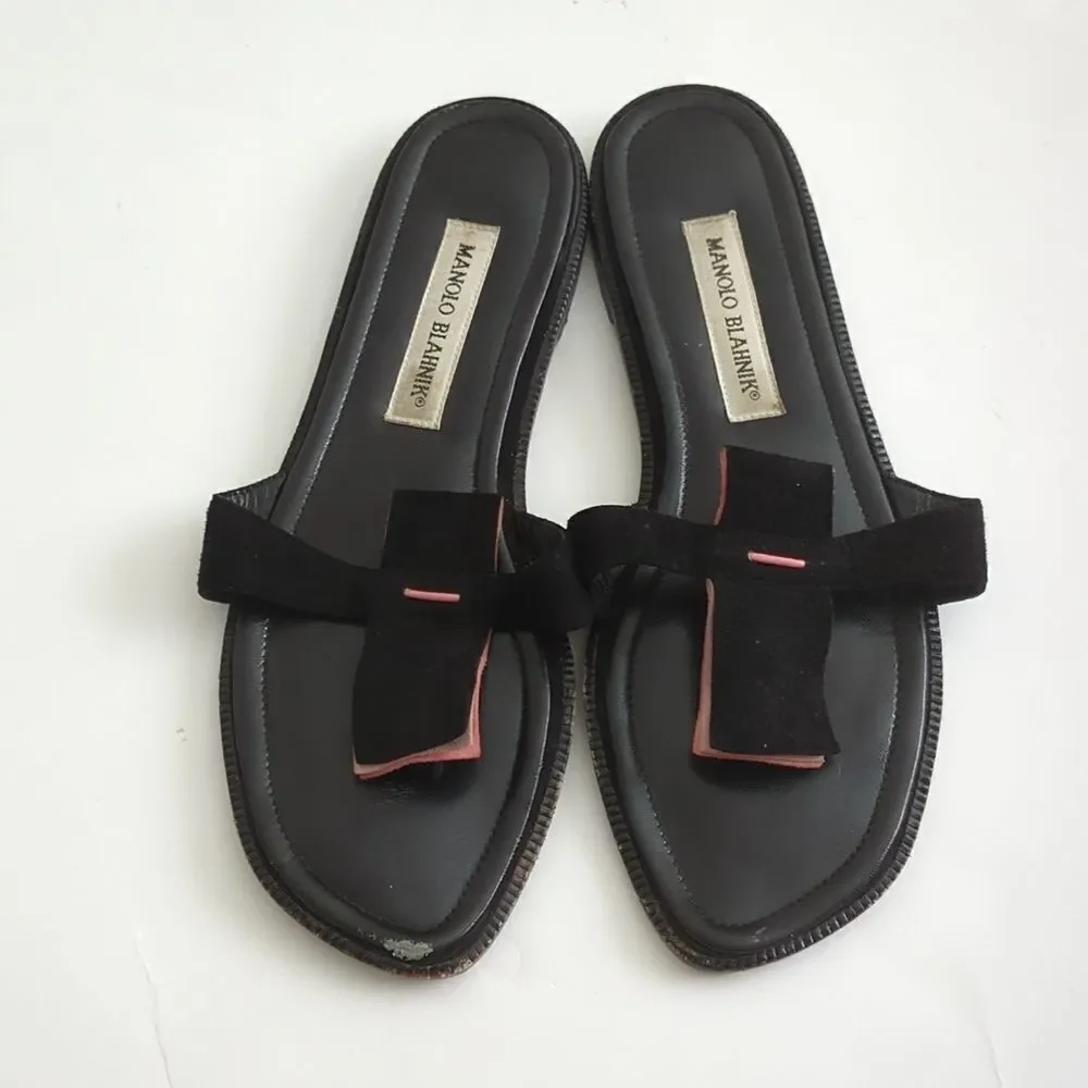 Manolo Blahnik Flat Thong Suede Sandal